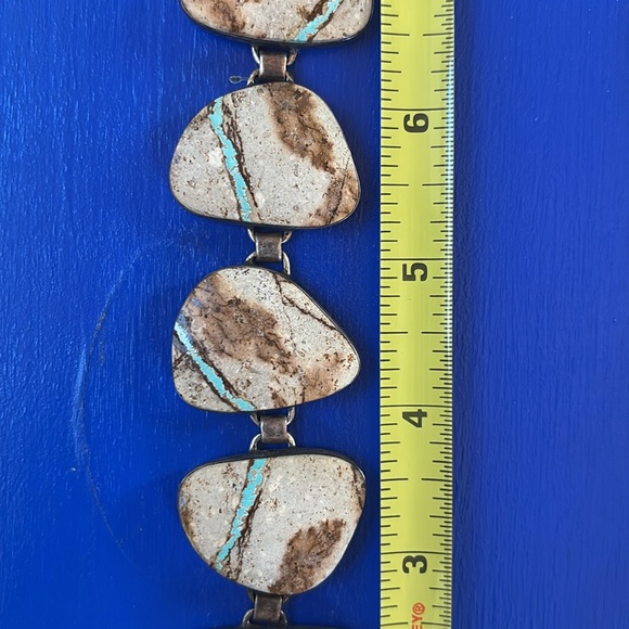 Vintage Navajo Royston Boulder Ribbon Turquoise Sterling Silver by Mike Smith - Picture 6 of 16